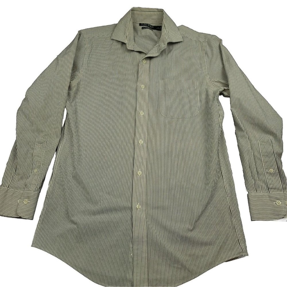 Ralph Lauren Mens 15 32 / 33 Shirt Black Label Button Up Black‎ Stripe Slim Fit